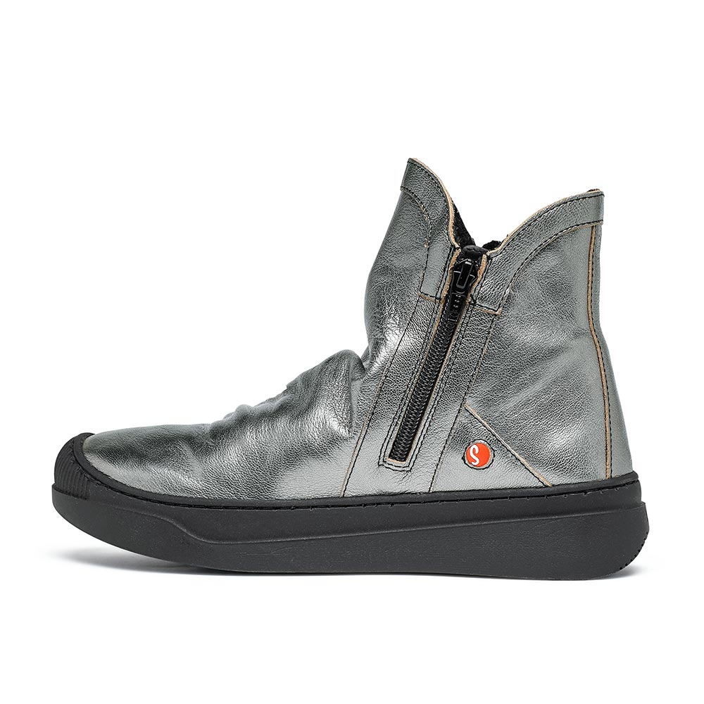 ABIL 厚底V口加絨內裡拉鍊舒適保暖短靴-霧砂銀