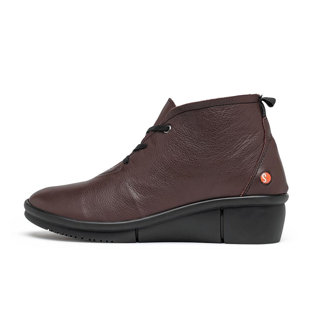 RIFE 真皮楔型綁帶時尚踝靴/短靴-醇酒紅