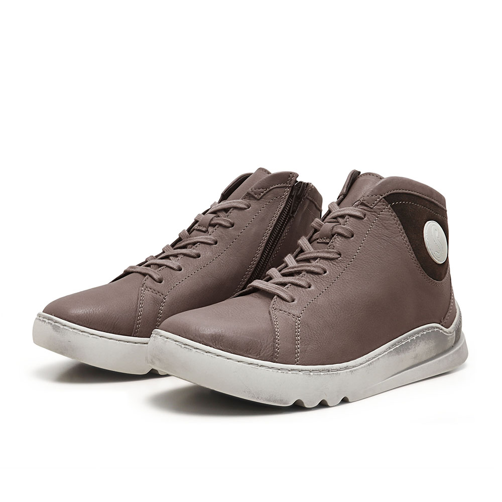 LUM 拼接拉鍊水洗皮革休閒短靴-摩卡棕