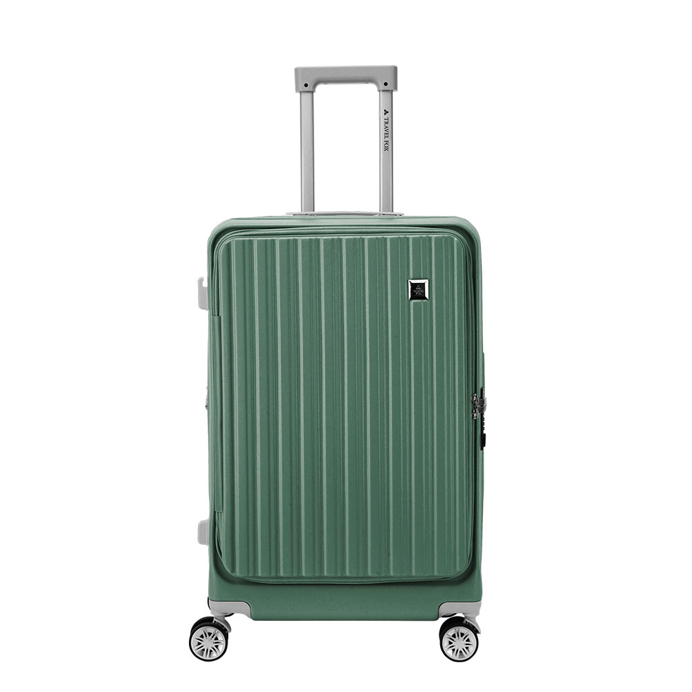 25吋簡約前開上掀式加大拉鍊行李箱-海軍綠