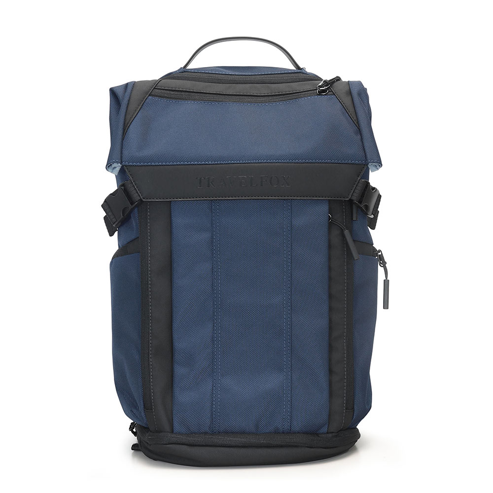 大容量全開式雙層旅行後背包-藍